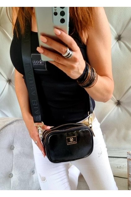 crossbody laura biaggi černá značková luxusní kabelka dvouzipá