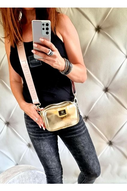 crossbody laura biaggi zlatá značková luxusní kabelka dvouzipá