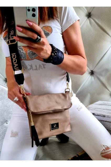 crossbody luxusní značková kabelka laura biaggi béžová klopna