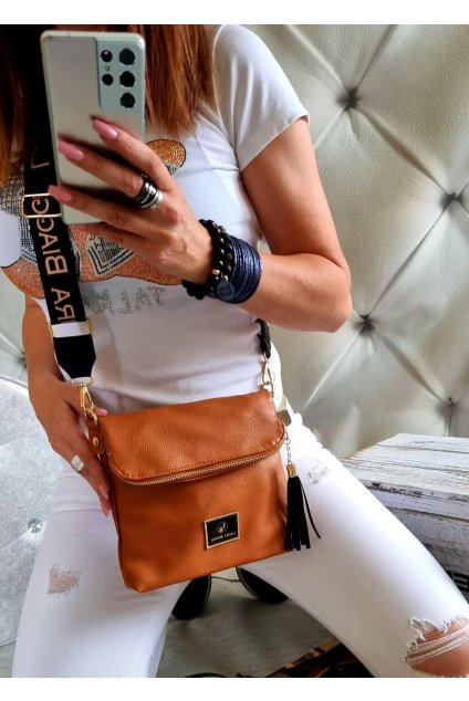 crossbody luxusní značková kabelka laura biaggi koňak klopna