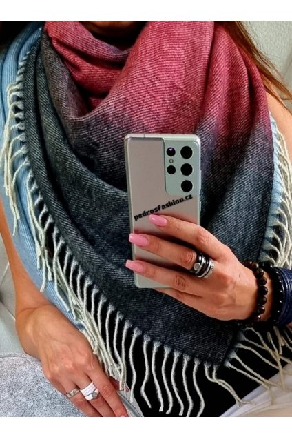šátek trendy florence černobordomodrý vlna teplý maxi šátek