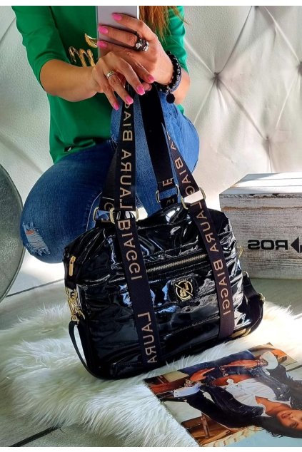 kabelka Laura Biaggi fashion černá lak značková luxusní trendy kabelka