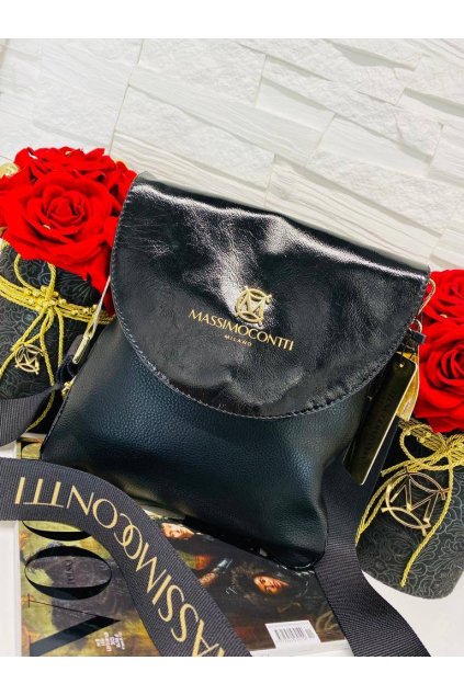 Elegantní kabelka crossbody Massimo Conti s klopnou černá lakovaná