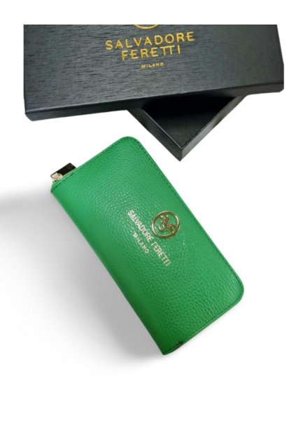 Kožená peněženka penálek Salvadore Feretti růžová. zelená