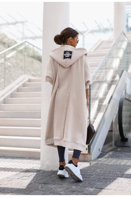 Trendy dámský mikinový Cardigan s kapucí béžový