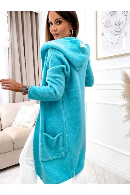 Trendy dámský svetr Cardigan Stay Here dlouhý tyrkys