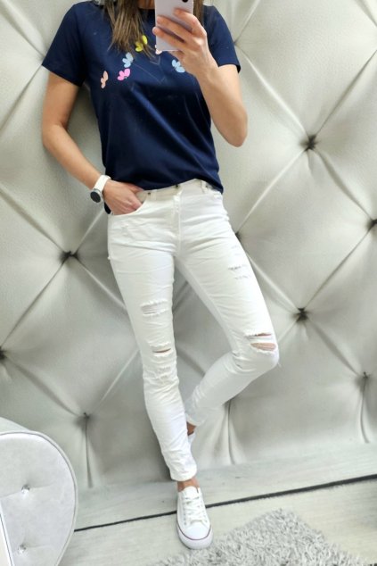 JEANS bílá trendy trhané pohodlné