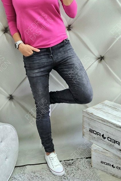 Trendy dámské jeansy Baggy šedé easy netrhané na zip