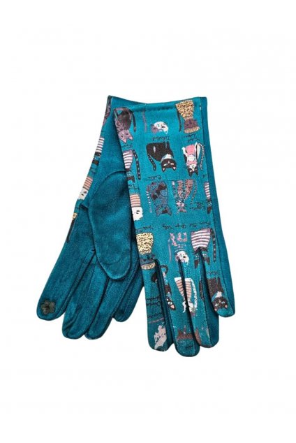 dámské stylové rukavice s kočkama petrolej