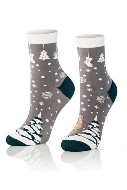 Dámské vánoční dárkové ponožky šedo zelené