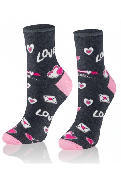 Dárkové dámské ponožky s srdcem Love šedo růžové