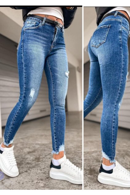 jeans jemně trhané modré trendy s elastanem