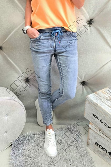 Tendy dámské elastické jeansy (džíny) baggy s gumou v pase modré
