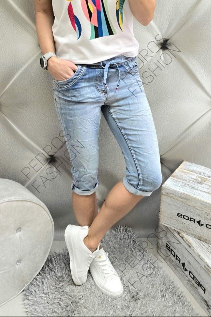 Trendy dámské elastické jeansové (džínové) kraťasy baggy modré s gumou v pase