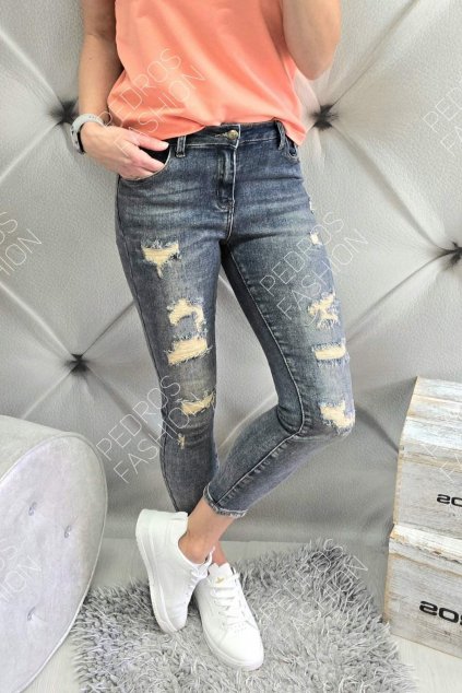 Trendy dámské elastické jeansy skiny modré trhané