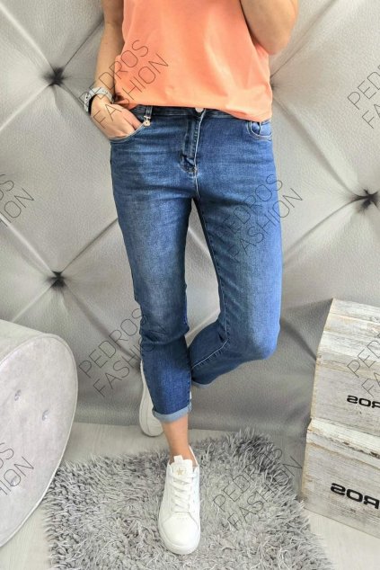 Trendy dámské elastické jeansy Boyfriend ve větších veliskostech až do 3XL modré netrhané