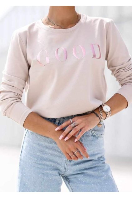 dámské triko good vibe béžové kvalitní bavlněné triko