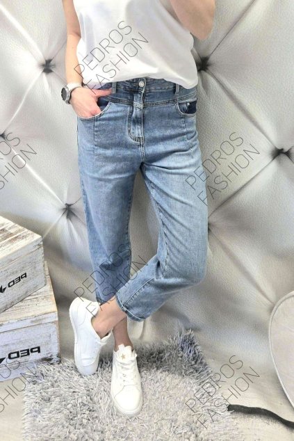 Trendy dámské jeansy Boyfriend s elastanem modré netrhané