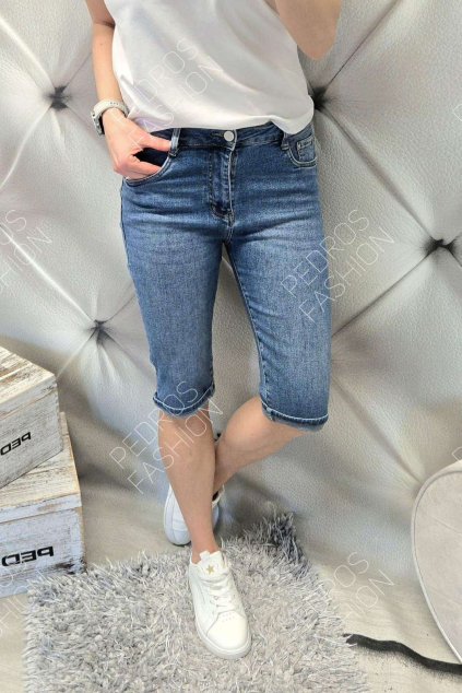 Dámské elastické jeans kraťasy easy modré netrhané