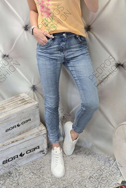 trendy dámské elastické jeansy Baggy modré netrhané