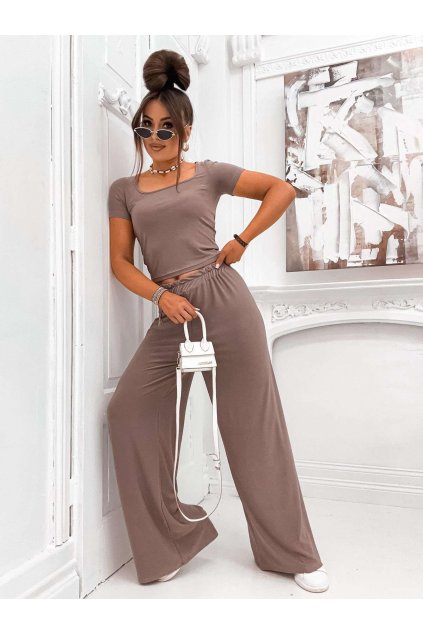 Trendy dámský komplet kalhot a trička Stay Here pudrový