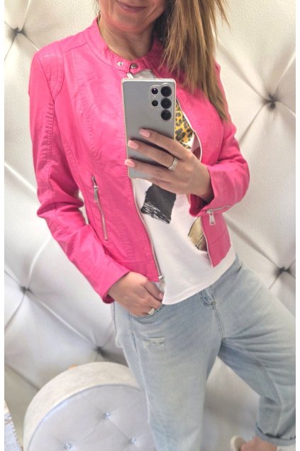 koženková bunda pink růžová