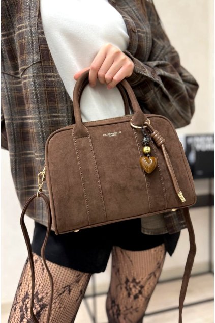 Trendy dámská kabelka do ruky s dlouhým popruhem Flora&Co v semiši hnědá