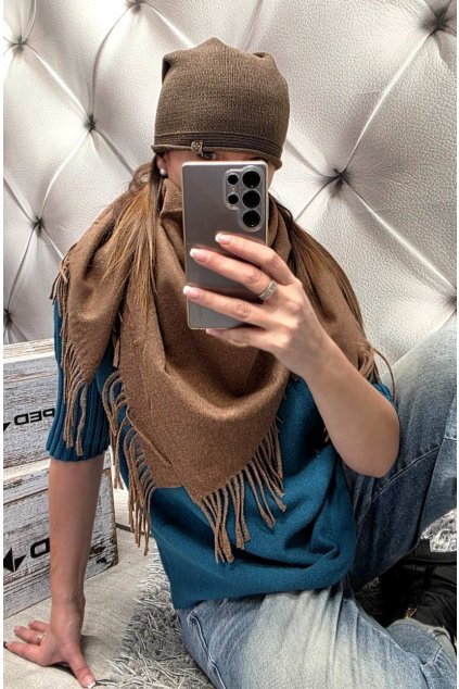 SLADĚNÝ SET čepice a šátku do hněda dárek pro ženu