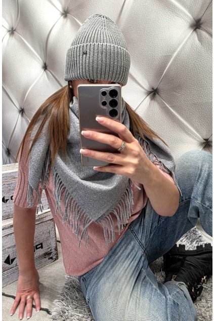 SLADĚNÝ SET čepice a šátku do šeda dárek pro ženu