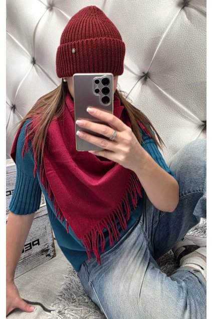 SLADĚNÝ SET čepice a šátku do bordó dárek pro ženu