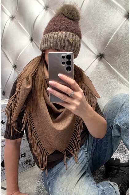 SLADĚNÝ SET čepice a šátku do hněda dárek pro ženu