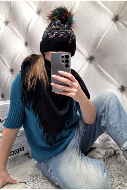 SLADĚNÝ SET čepice a šátku do černa dárek pro ženu