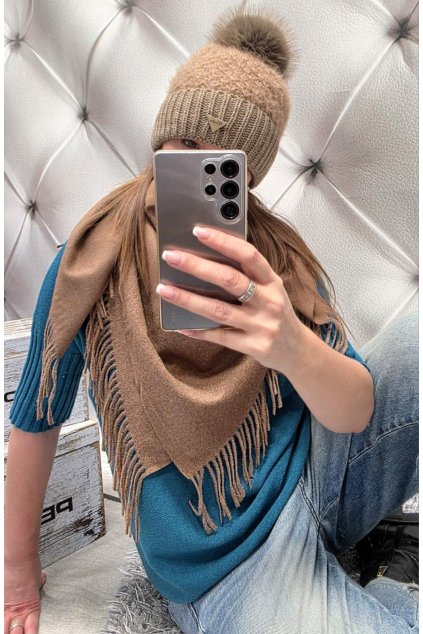 SLADĚNÝ SET čepice a šátku do hněda dárek pro ženu