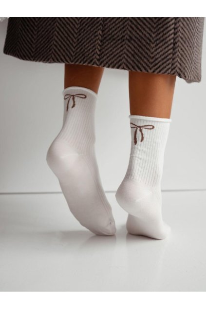 Dámské ponožky s mašlí krémové