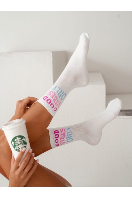 Dámské ponožky s motivem Good Vibes bílé