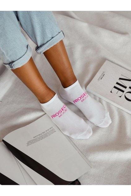 Dámské kotníčkové ponožky s motivem Prosseco bílé pink
