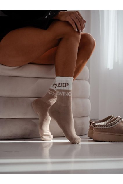 Dámské froté ponožky s motivem Keep Moving béžové