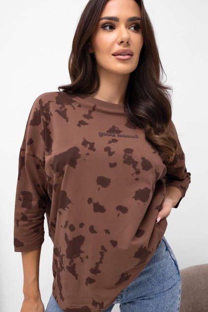 Trendy dámské triko Lara Good Moood hnědé 3 4 rukávem