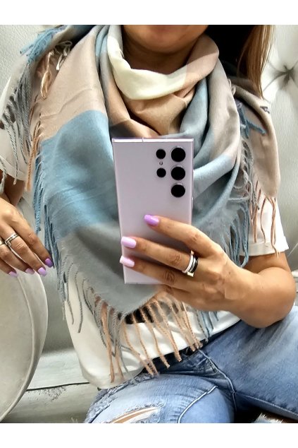 ŠÁTEK GRACE menší maxišátek tip na dárek pro ženy tyrkyslososbéžový