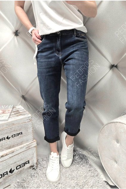 Dámské elastické jeansy Boyfriend tmavě modré, netrhané