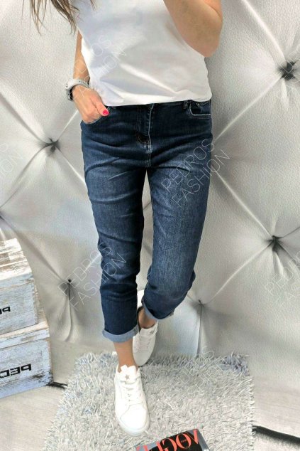 trendy dámské jeansy Boyfriend s elastanem tmavě modré netrhané