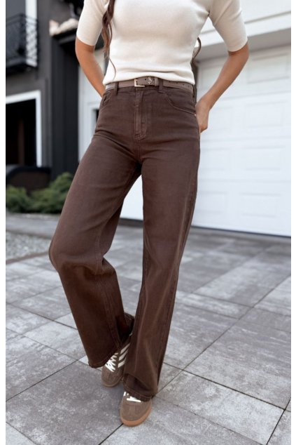 jeans široké čokoládové hnědé