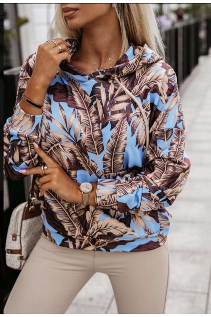 Dámská mikina Love s lehkého materialu, s barevným vzorem, modro hneda