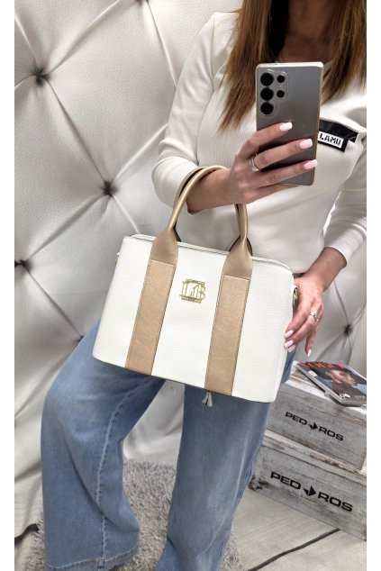 kabelka bílozlatá drží tvar luxusní kabelka laura