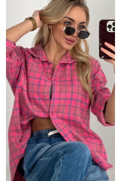 dáská košile pink kostkatá flanelová