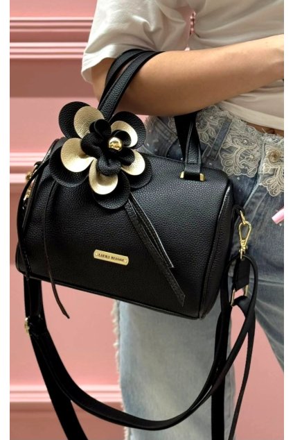 kabelka trendy ČERNÁ S KVĚTINOU