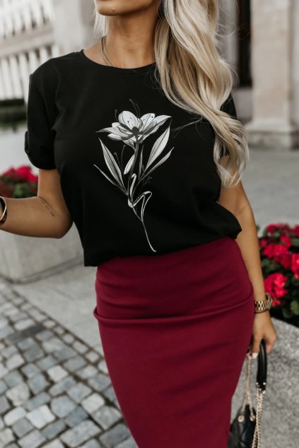 triko černé květ