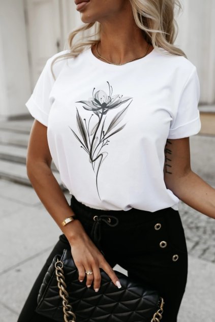 triko bílé květ