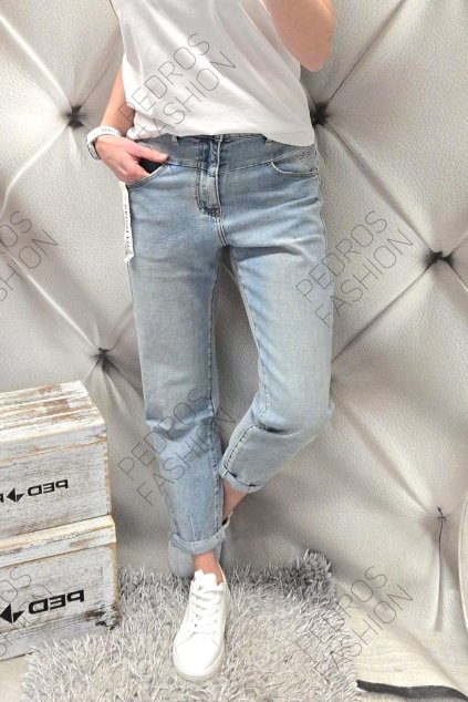 Dámské trendy elastické jeansy Buggy Fit modré netrhané