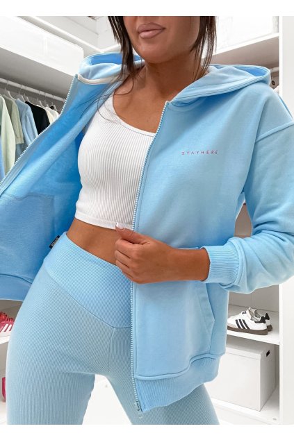 trendy dámská mikina na zip Stay Here světle modrá